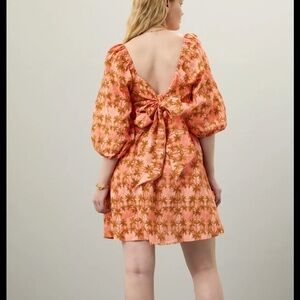 Kivari Orange Peplum Sundress with Puff Sleeves